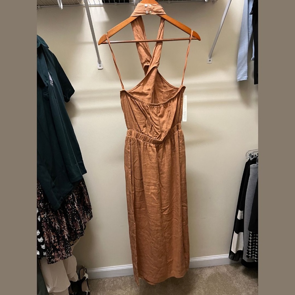 Anthropologie Cloth & Stone NWT linen cross-halter maxi dress (small) - Picture 9 of 11